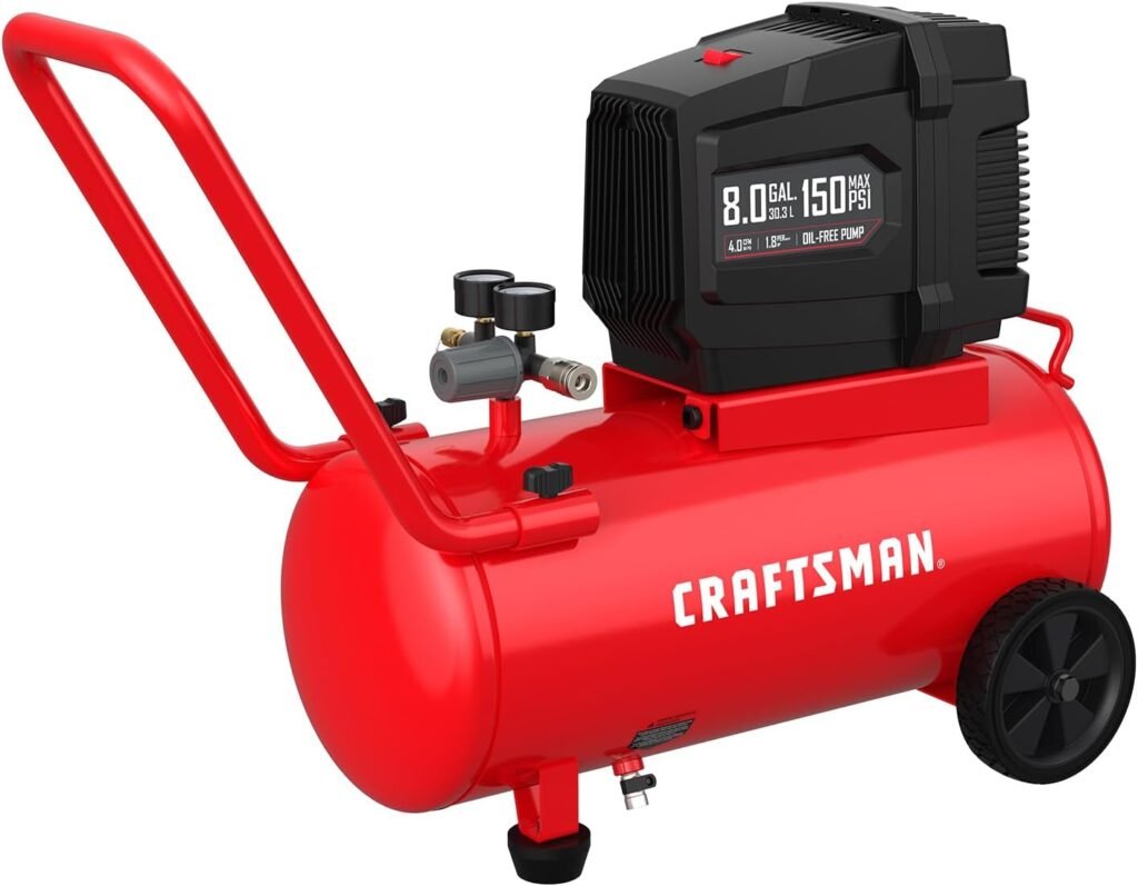 CRAFTSMAN Air Compressor 8 Gallon Oil-Free 1.8 HP Max 150 PSI Horizontal Tank Portable