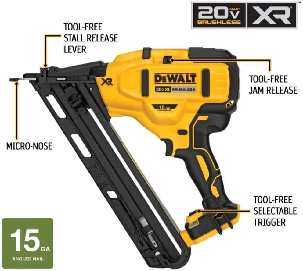 DEWALT 20V MAX* Finish Nailer, Angled, 15GA (DCN650B)