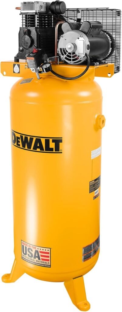 DEWALT 60 Gallon Vertical Air Compressor, 5 HP, 175 Max PSI, Single Stage, 240V - High Performance 60 Gallon Air Compressor for Industrial Use, Durable 5 HP Motor, Efficient Power Output