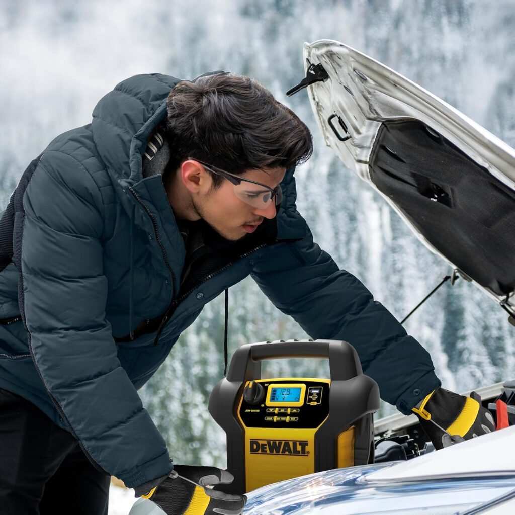 DEWALT DXAEJ14-Type3 Digital Portable Power Station Jump Starter - 1600 Peak Amps with 120 PSI Compressor, AC Charging Cube, 15W USB-A and 25W USB-C Power for Electronic Devices