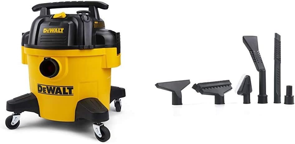 DEWALT DXV06P 6 Gallon Poly Wet/Dry Vac, Yellow - Includes WS17854A 1-7/8-Inch Shop Vacuum Attachment Kit