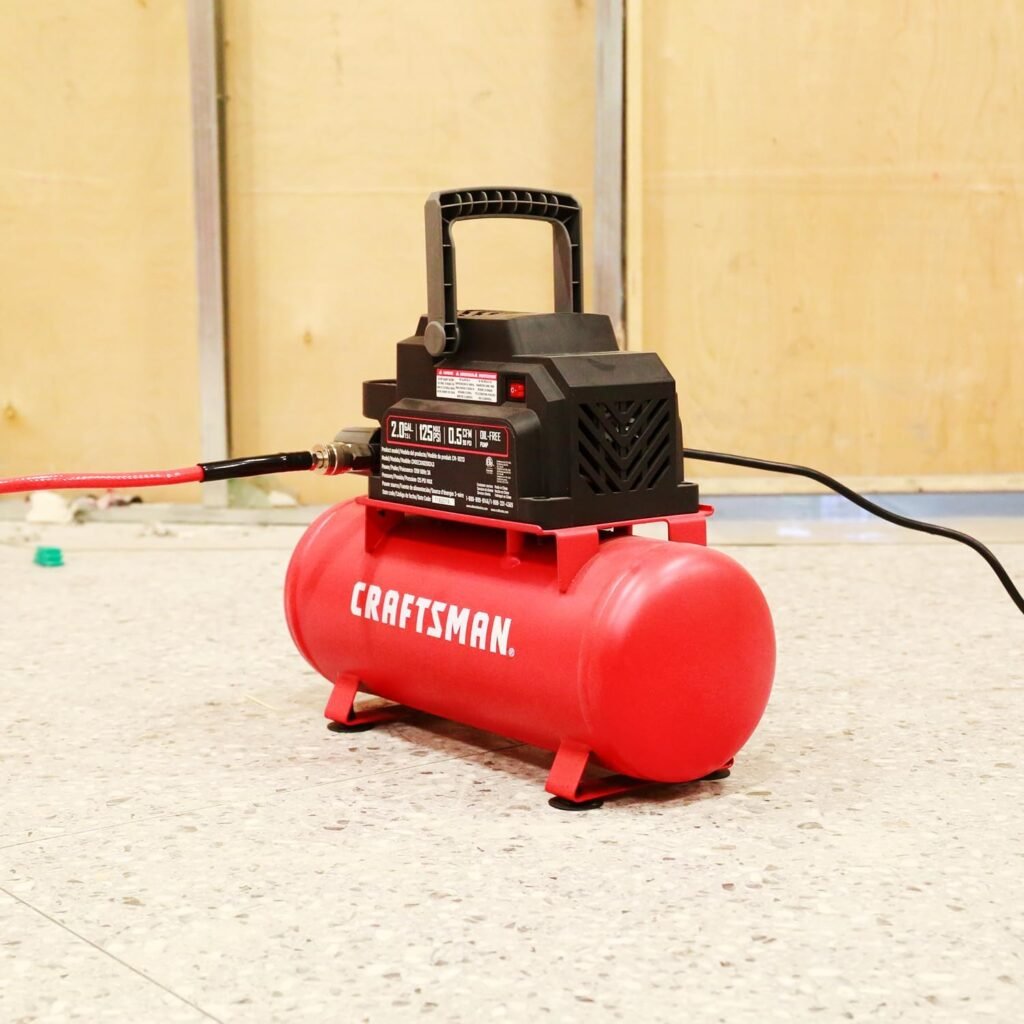 Craftsman Air Tools, 2 Gallon Portable Air Compressor 1/3 HP Oil-Free Max 125 PSI Pressure, Hot Dog, Model: CMXECXA0200243
