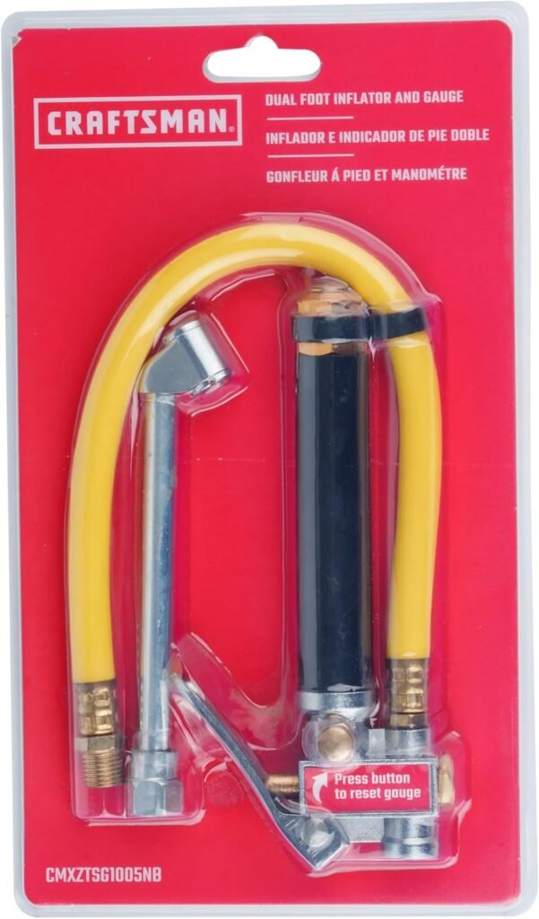 CRAFTSMAN Dual Foot Inflator and Gauge, 20-120 PSI, Built-in Relief Valve, 1/4-Inch NPT Air Inlet