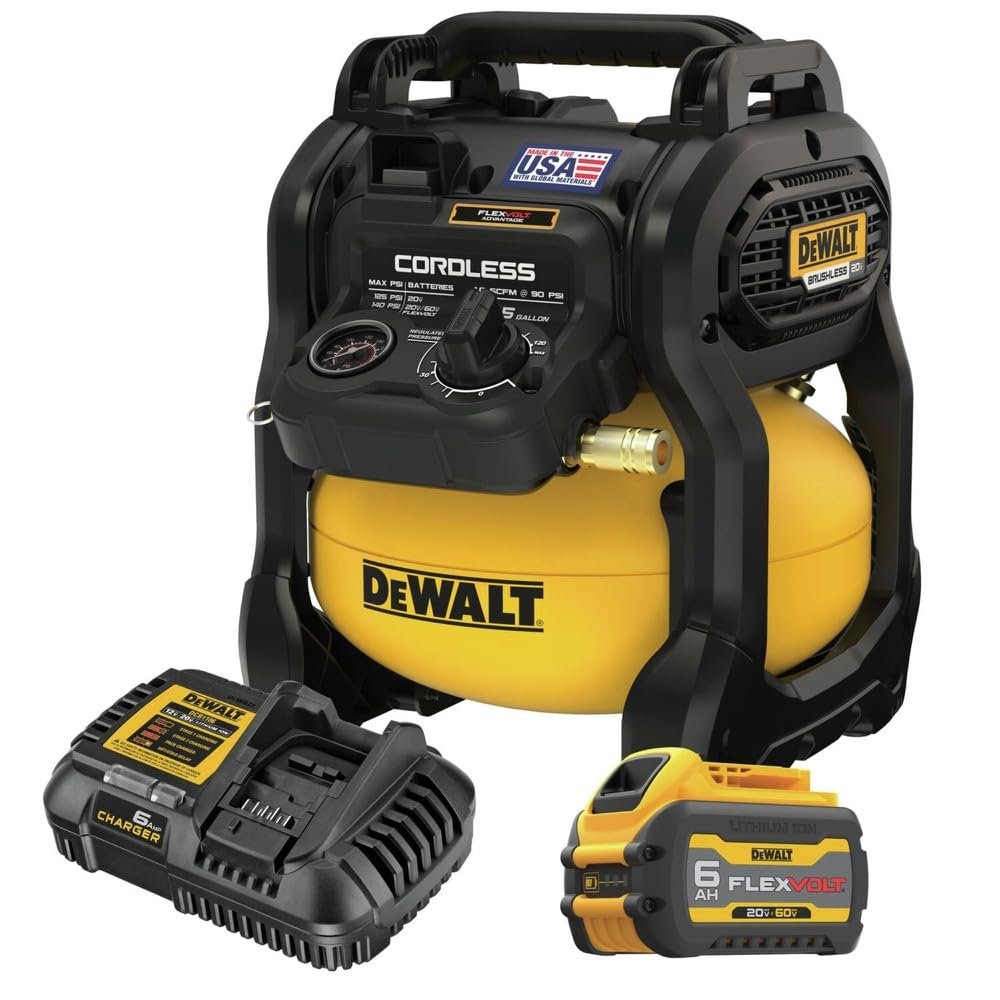 DEWALT 20V MAX* Portable Cordless Air Compressor Kit, 2.5 Gallons, 140 PSI, Brushless with Battery  Charger (DCC2520T1)
