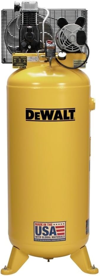 DEWALT 60 Gallon Vertical Air Compressor, Stationary, 3.7 HP, 175 Max PSI, Oil Lubricated, ASME Tank, Industrial-Grade Performance for Reliable Use in Workshop or Garage