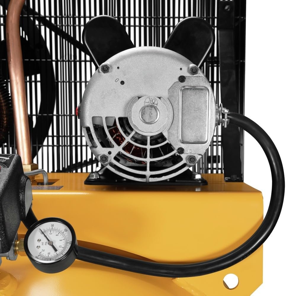 DEWALT 80 Gallon Vertical Air Compressor with 2 Stage Oil Lubricated Pump, Heavy Duty 240V Induction Motor, 175 Max PSI, 14.6 SCFM @ 100 PSI, Durable and efficient, Ideal for Industrial Use.