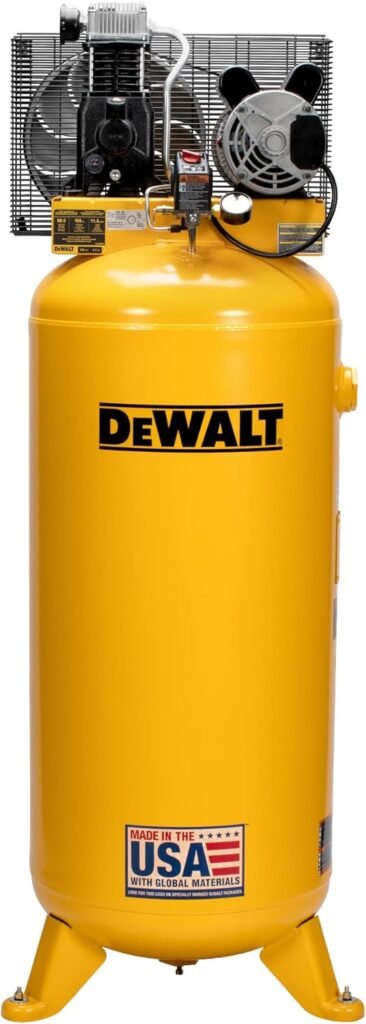 DEWALT 60 Gallon Vertical Air Compressor, 3.7 HP, 155 Max PSI, Heavy Duty Stationary Air Compressor – Ideal and Reliable Air Compressor for Workshop and Garages.