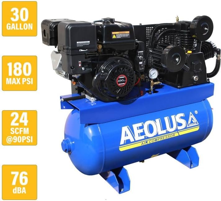 30 Gal Gas Powered Air Compressor 13HP - 24CFM@ Max 180psi - 420CC Engine Truck Mount Air Compressor for Truck, Workshop, Construction Sites, Machinery(AD2090T/13HP/30GAL/Blue)
