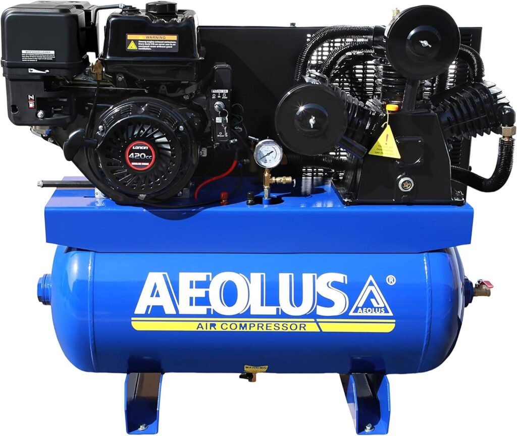 30 Gal Gas Powered Air Compressor 13HP - 24CFM@ Max 180psi - 420CC Engine Truck Mount Air Compressor for Truck, Workshop, Construction Sites, Machinery(AD2090T/13HP/30GAL/Blue)