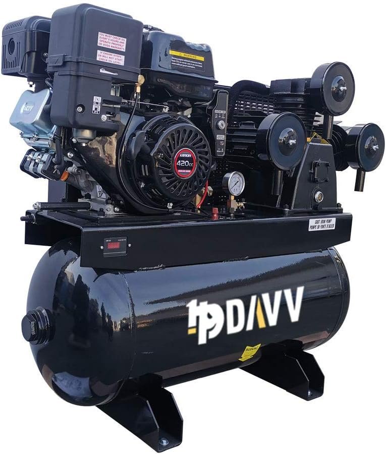 30 Gal Gas Powered Air Compressor 13HP 35CFM Electric Start Gas Driven Piston Pump Air Compressed System with 125PSI Max. Pressure and ASME Tank for Worksho, Machinery, Construction Sites