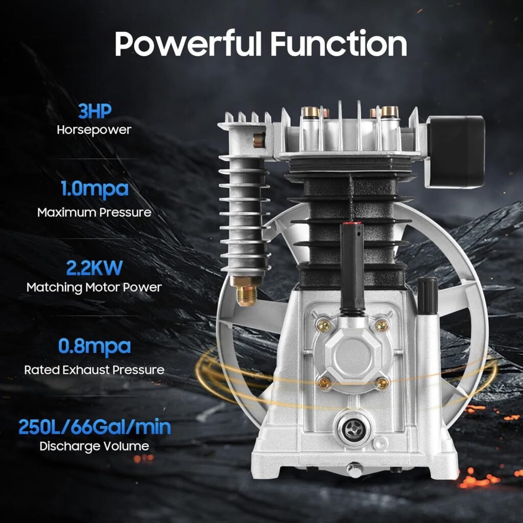 Air Compressor Pump Head, 3HP 2.2KW Industrial Compressor Pump Motor, Single Stage Twin Cylinder Splash Lubrication Pumps Head