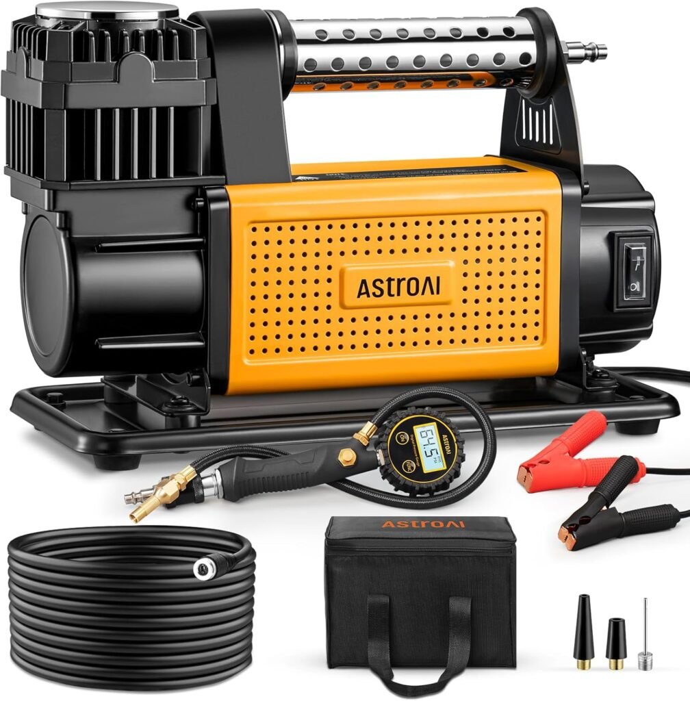 AstroAI T6 Offroad Air Compressor, 12 V Portable Air Pump with 7.06 CFM, AirCtrl, ¼ NPT Quick Connector, Heavy-Duty Truck Tire Inflator, Max 150 PSI for 4 × 4 SUV Vehicle RV ATV AstroAI T6 Offroad Air Compressor, 12 V Portable Air Pump with 7.06 CFM, AirCtrl, ¼ NPT Quick Connector, Heavy-Duty Truck Tire Inflator, Max 150 PSI for 4 × 4 SUV Vehicle RV ATV