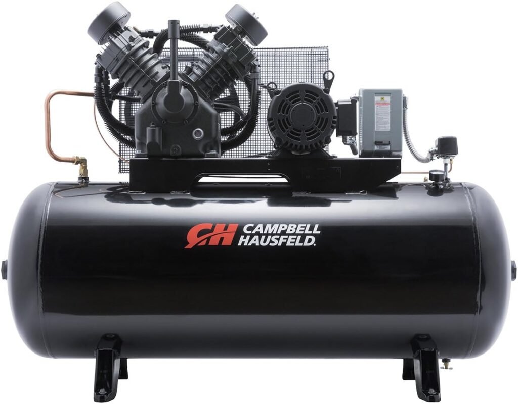 CAMPBELL HAUSFELD 120 Gallon Horizontal Air Compressor, 10 HP, 2-Stage, 175 Max PSI, 208-230/460 V, Vertical Air Compressor, Industrial-Grade, Reliable Performance, Durable Construction