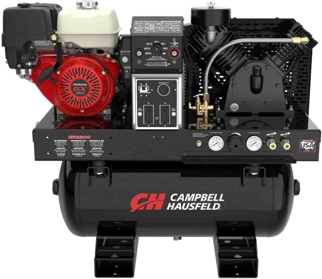CAMPBELL HAUSFELD 3-in-1 Compressor-Generator-Welder Combo with Honda GX390 Gas Engine, 5000W Generator, 200A Welder, 30 Gallon Tank, 175 PSI, Truck Mount
