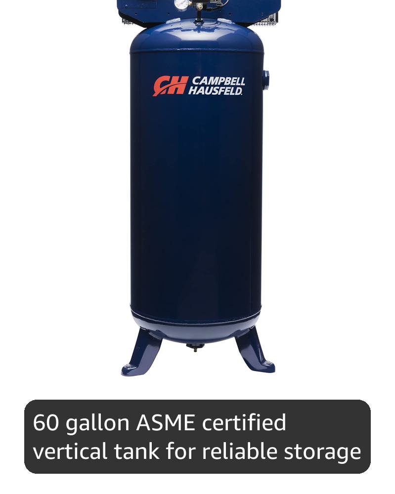 CAMPBELL HAUSFELD 60 Gallon Vertical Air Compressor, 3.7 HP, 240V, 135 Max PSI - Durable and Efficient 60 Gallon Air Compressor for Professional Use - High Performance Vertical Design