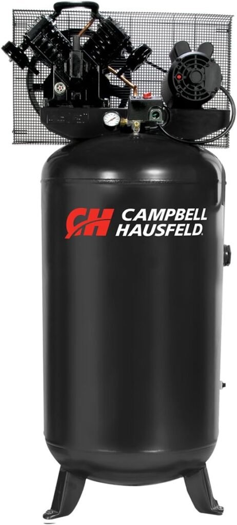 CAMPBELL HAUSFELD 80 Gallon Vertical Air Compressor, Single Stage, 5 HP Electric Air Compressor, 140 Max PSI, 2-Cylinder Cast Iron Pump, Durable and Efficient Design. Reliable life up to 10,000 hours.