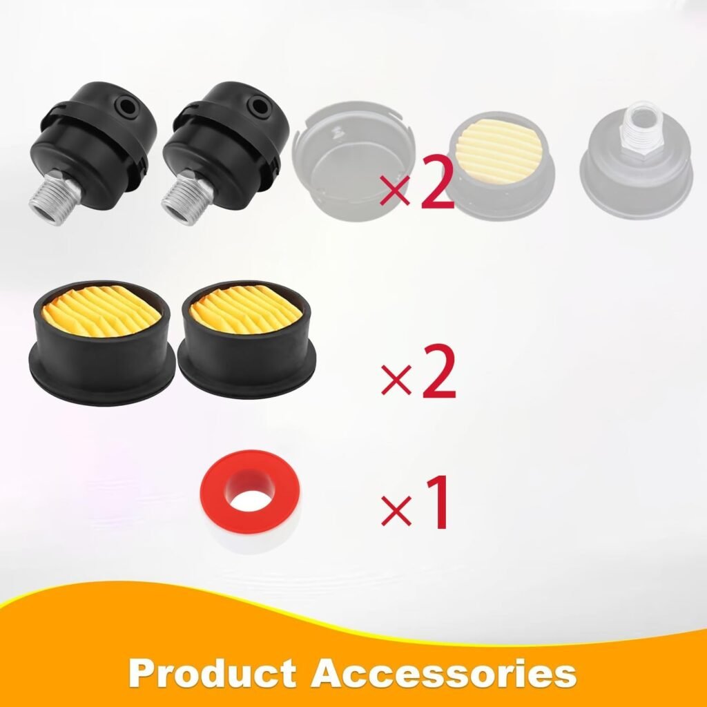 HL018200AV Air Compressor Intake Filter Silencer, 1/2 Male Thread 20mm, 26 gallon stand up oil free air compressor【2pack】air compressor muffler