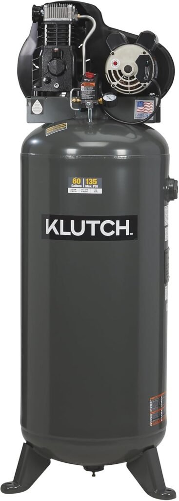 Klutch 60-Gallon Single-Stage Vertical Air Compressor, 3.7 HP, 230 Volts
