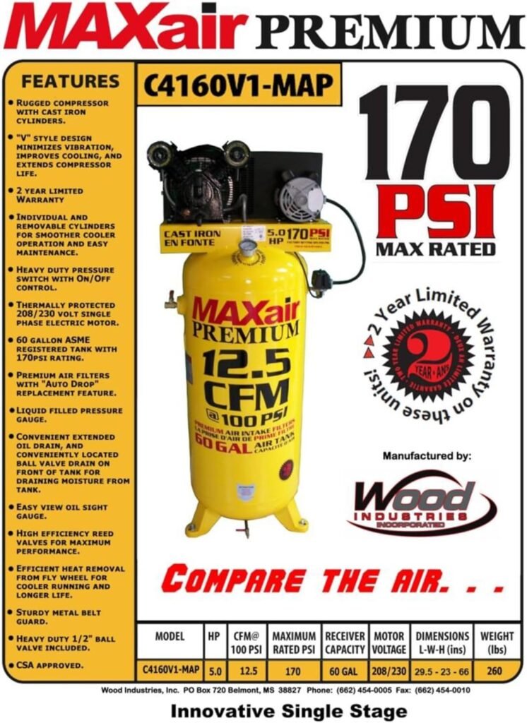 Maxair C4160V1-MAP 60-Gallon 170 PSI Max Electric Stationary Compressor