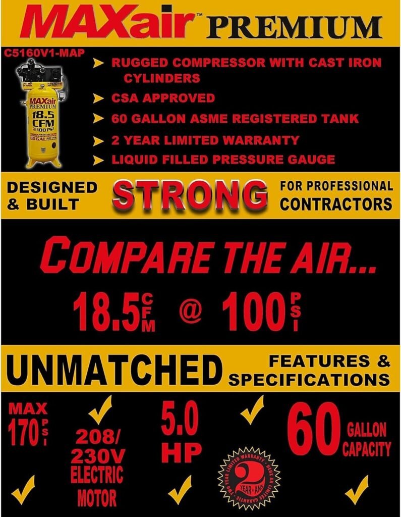 Maxair C5160V1-MAP 60-Gallon 170 PSI Max Electric Stationary Compressor