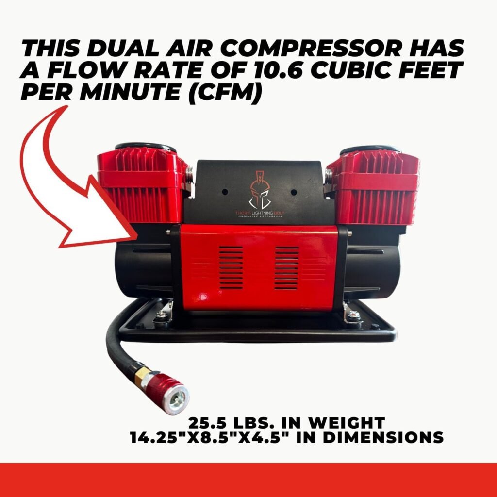 Thor’s Lightning Air Systems Bolt Portable 12V Dual Cylinder Air Compressor – 10.6 CFM, 150 PSI Max, Heavy-Duty Portable Off-Road Tire Air Pump with Upgraded Hose  Anderson Power Connector