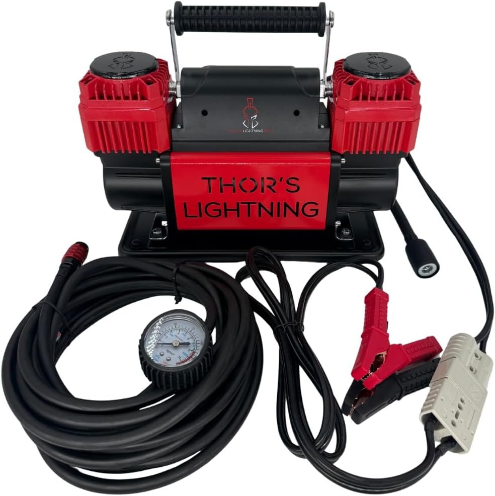 Thor’s Lightning Air Systems Bolt Portable 12V Dual Cylinder Air Compressor – 10.6 CFM, 150 PSI Max, Heavy-Duty Portable Off-Road Tire Air Pump with Upgraded Hose  Anderson Power Connector