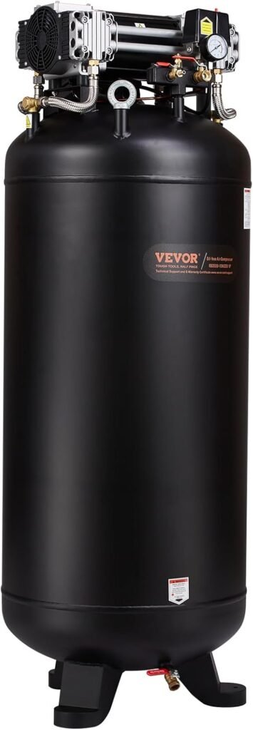 VEVOR 80 Gallon Air Compressor, 145PSI Oil Free Stationary Compressor Tank, 6.5HP 15.5SCFM@90 PSI, Quiet Compressor for Industrial Manufacturing, Workshops (220V/60Hz Single-Phase Power)
