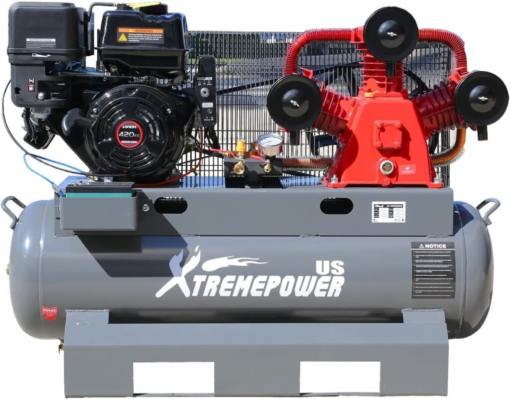 XtremepowerUS 13.0HP Horizontal Air Compressor Tank 30 Gallon Tank Gas-Powered 3-Cylinder Service Truck Mount Workshop, Construction Sites, Machinery