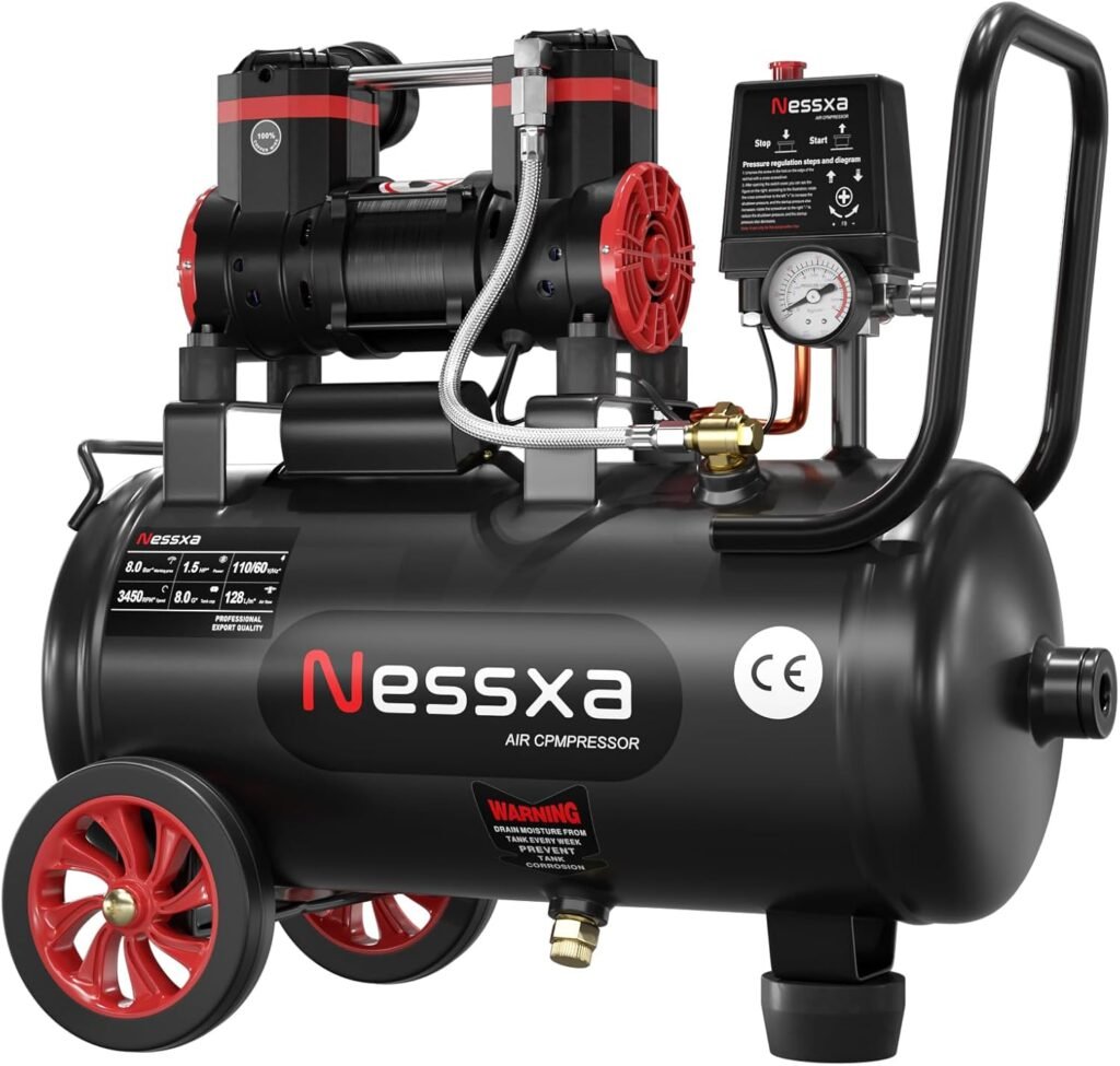 8 Gallon Ultra Quiet Air Compressor, 1.5HP 4.52 CFM, Max 115 PSI Oil-Free Air Compressor Tank for Car Repair, Spray Painting, Woodwork Nailing, 110V/60hz, 70dB