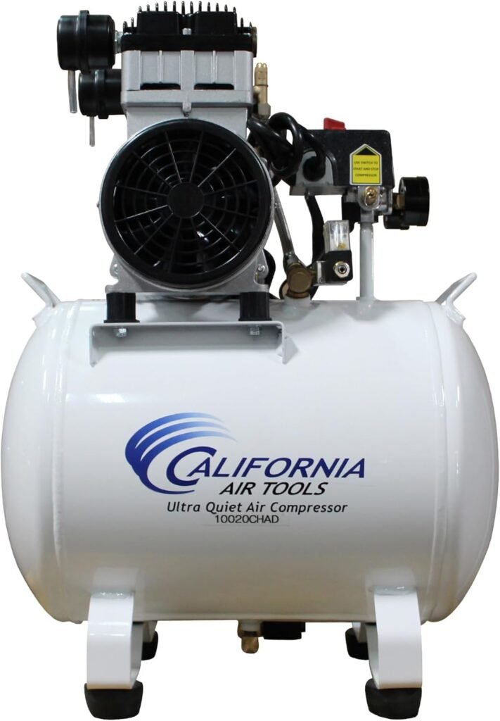 California Air Tools 10020CHAD-22060 2.0 HP Ultra Quiet, Oil-Free Air Compressor, 10 Gallon Tank Capacity, 70 dB Noise Level, Electric, Portable, with Automatic Drain Valve, 220V / 60Hz