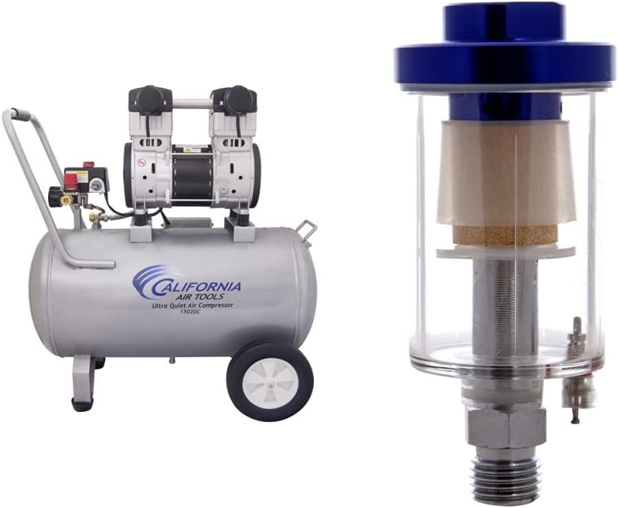 California Air Tools 15020C Ultra Quiet  Oil-Free 2.0 Hp 15.0 gallon Steel Tank Air Compressor and California Air Tools 317 Water and Oil Air Filter