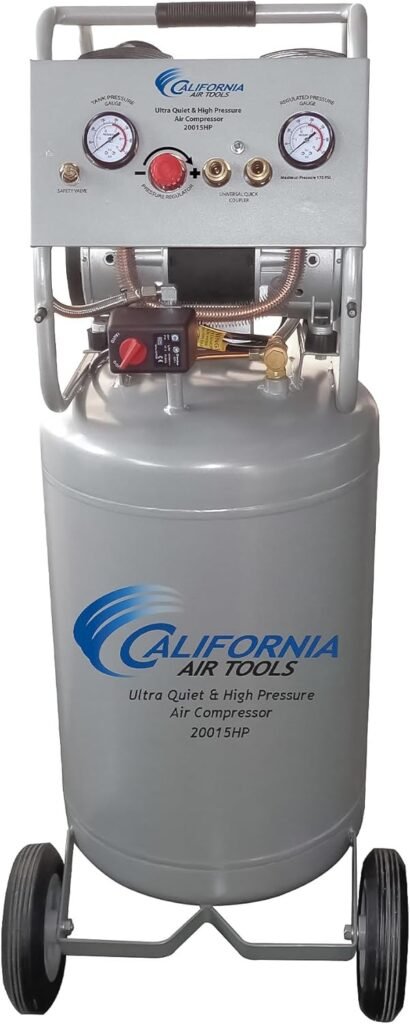 California Air Tools 20015HP 1.5 HP Ultra Quiet, Oil-Free, 175 PSI High Pressure Air Compressor with Wheels, 20 Gallon Tank Capacity, 70 dB Noise Level, Electric, Portable