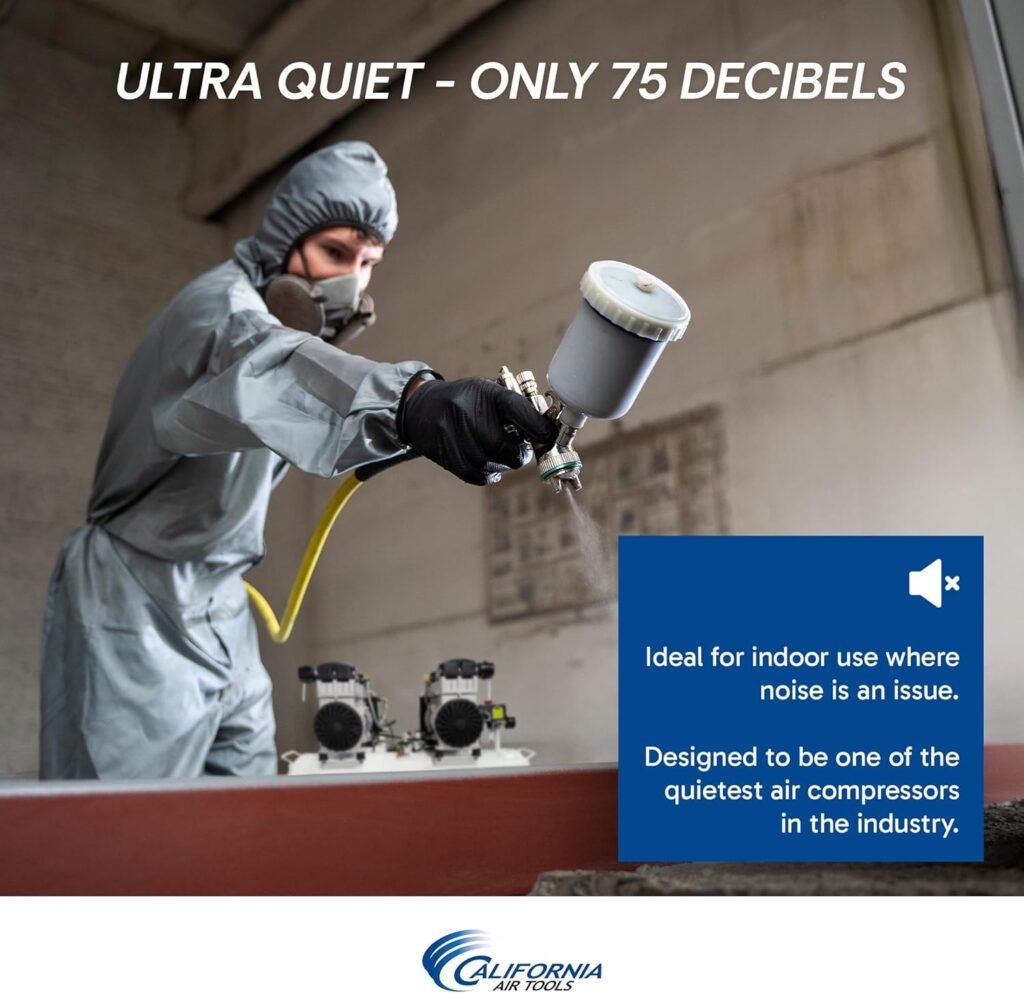 California Air Tools 20040DCAD Powerful 4.0 HP Ultra Quiet and Oil-Free Air Compressor, 20 Gallon Tank, 75 dB Noise Level, White, 220v 60hz, with 80% Air Drying System and Automatic Drain Valve