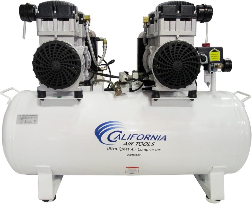 California Air Tools 20040DCAD Powerful 4.0 HP Ultra Quiet and Oil-Free Air Compressor, 20 Gallon Tank, 75 dB Noise Level, White, 220v 60hz, with 80% Air Drying System and Automatic Drain Valve