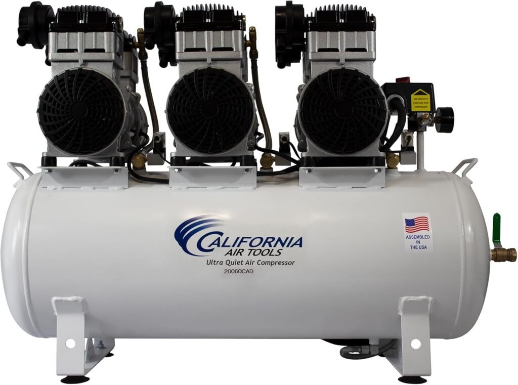 California Air Tools 20060CAD Powerful 6.0 HP Ultra Quiet and Oil-Free Air Compressor, 20 Gallon Tank, 78 dB Noise Level, with Automatic Drain Valve, 220V / 60Hz, Off White