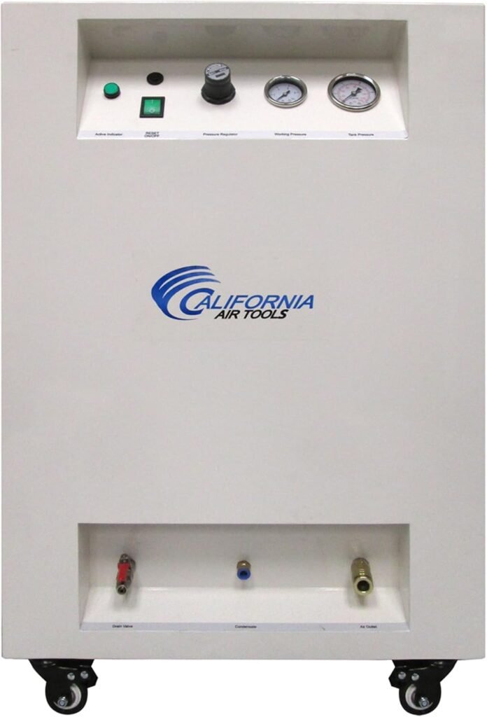 California Air Tools 8010DSPCAD 1.0 HP Ultra Quiet  Oil-Free Air Compressor in Sound Proof Cabinet, 8 Gallon Steel Tank, 40 dBA Noise Level, with Automatic Drain Valve, Air Dryer, and Aftercooler