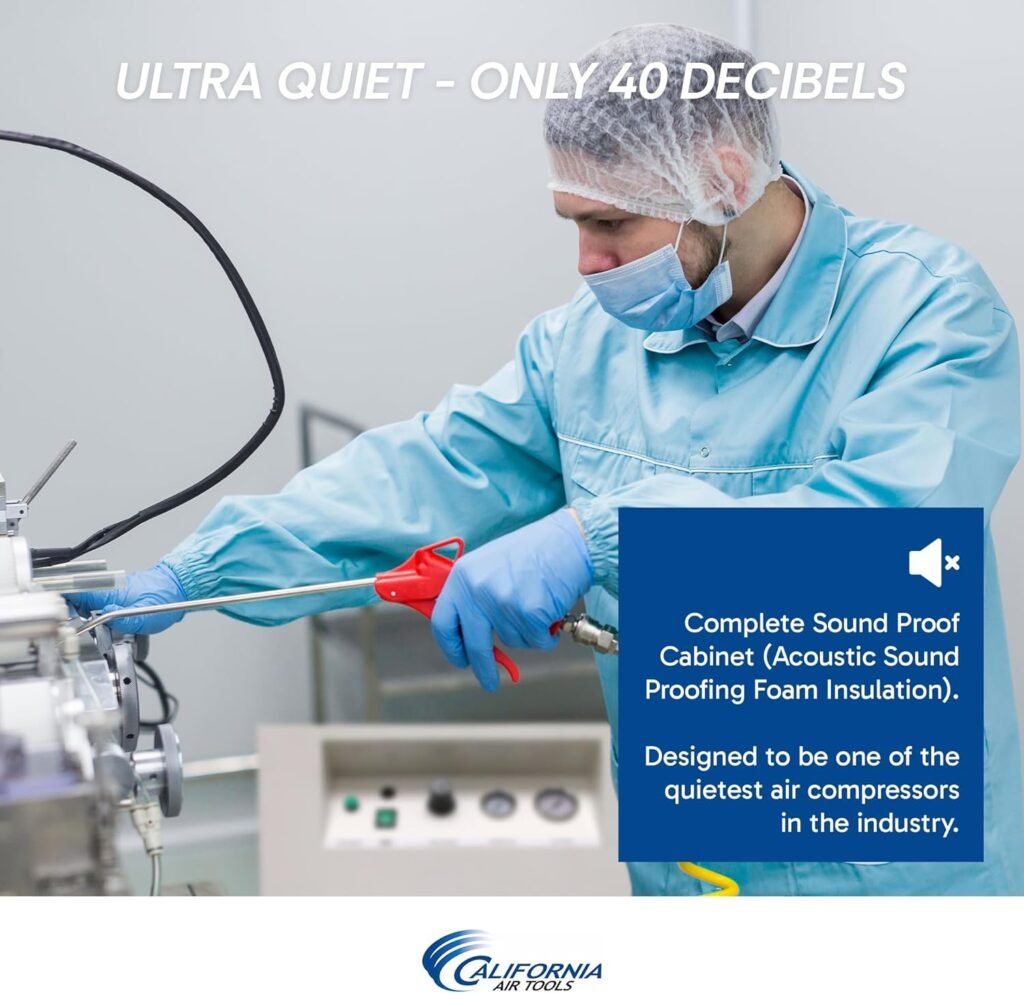 California Air Tools 8010DSPCAD 1.0 HP Ultra Quiet  Oil-Free Air Compressor in Sound Proof Cabinet, 8 Gallon Steel Tank, 40 dBA Noise Level, with Automatic Drain Valve, Air Dryer, and Aftercooler