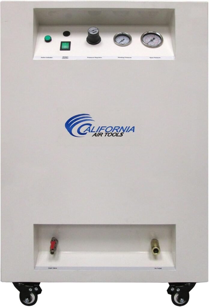 California Air Tools 8010SPC 1.0 HP Ultra Quiet and Oil-Free Air Compressor in Sound Proof Cabinet with Wheels, 8 Gallon Steel Tank, 40 dBA Noise Level