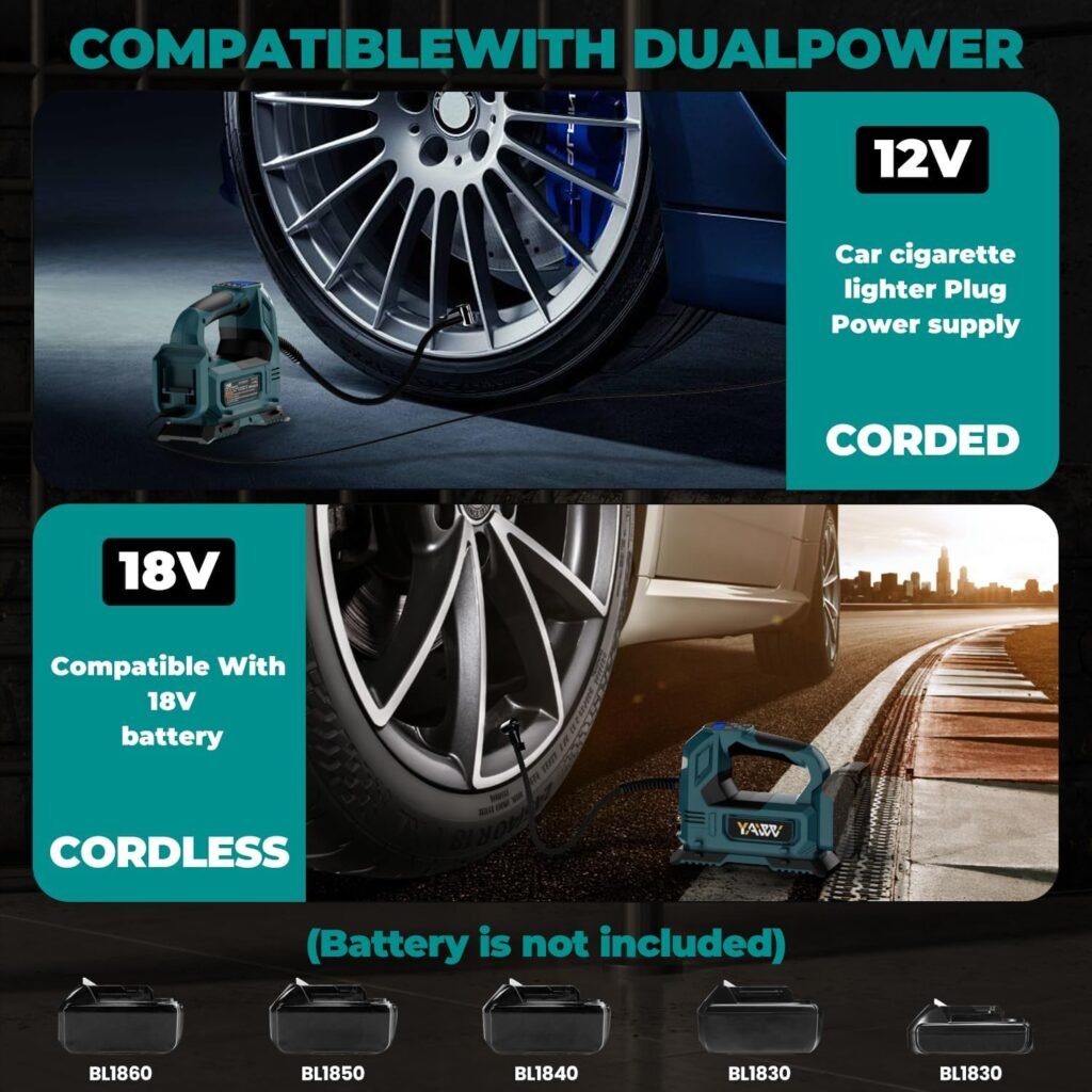 Cordless Tire Inflator Air Compressor for Makita 18V Battery, 160PSI Portable LED Light Handheld Air Pump with Digital Pressure Gauge for Cars Motorcycles Bikes Sport Balls(Battery Not Included) Cordless Tire Inflator Air Compressor for Makita 18V Battery, 160PSI Portable LED Light Handheld Air Pump with Digital Pressure Gauge for Cars Motorcycles Bikes Sport Balls(Battery Not Included)
