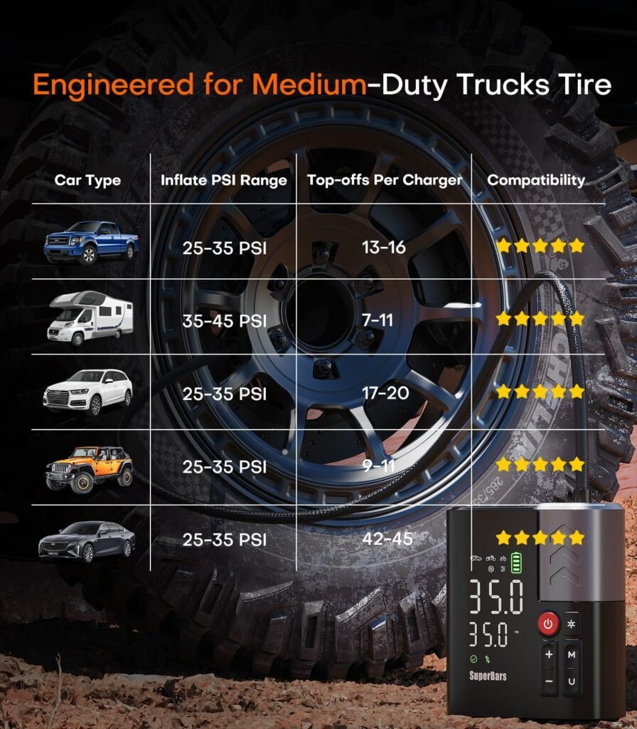 Tire Inflator Portable Air Compressor, 3X Faster 12V Air Pump with APP, 160PSI 48LPM Electric Tire Pump with 10400mAh Battery, 45W Faster Charging, Cordless Tire Inflator for Car SUV Pickup RV Truck