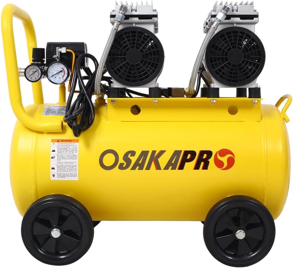 13 Gallon Portable Air Compressor, 2.5HP Max 115 PSI Oil-Free Compressor Tank with Wheels, Ultra Quiet with Automatic Drain Valve for Car Repair, Spray Painting, Woodwork Nailing