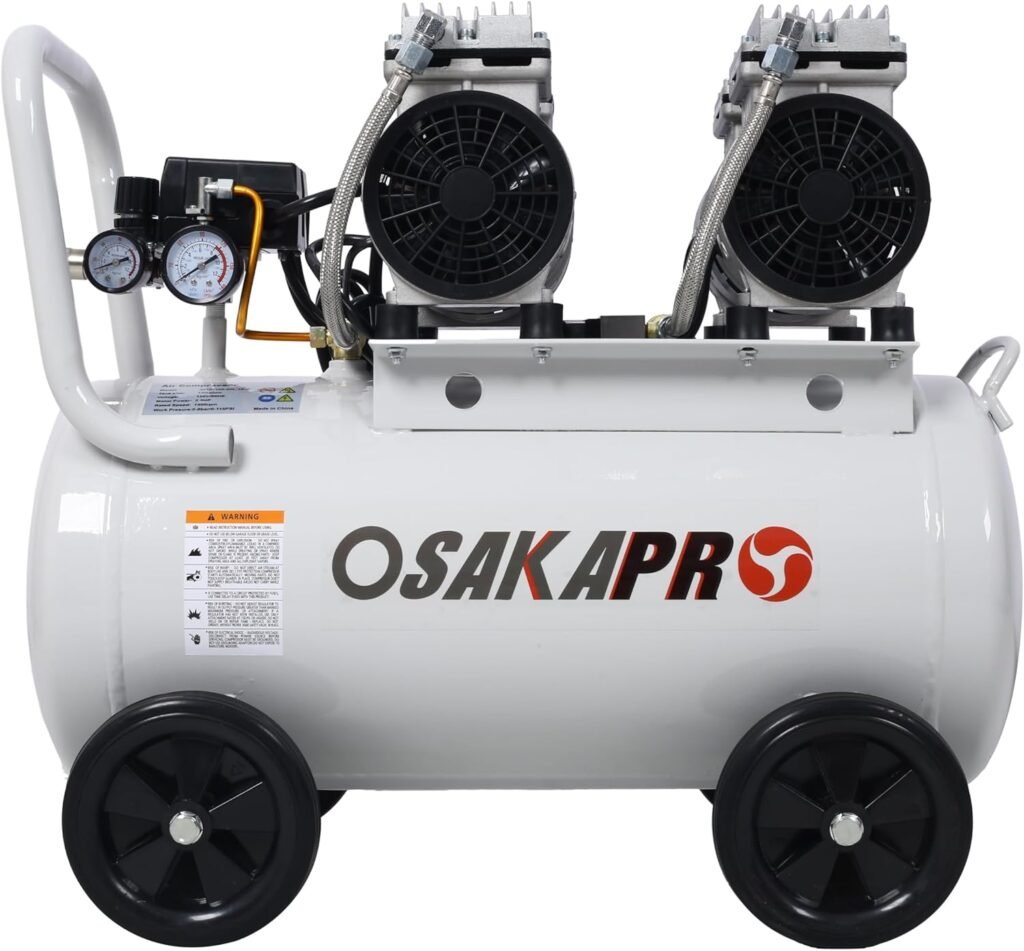 13 Gallons Air Compressor, 2.5HP Oil-Free Portable Air Compressor Tank, Lightweight with Wheels, 70 dB Ultra Quiet, with Automatic Drain Valve, Light Gray