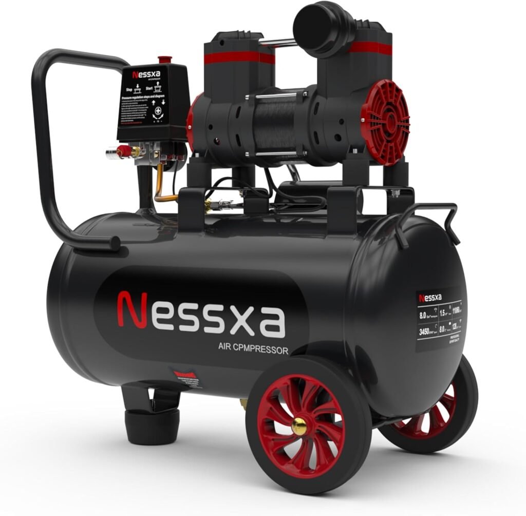 14 Gallon Ultra Quiet Air Compressor with 2 Quick Couplers 2HP 8.75 CFM, Max 115 PSI Pressure Oil-Free Air Compressor Tank, 70dB Quiet Compressor for Auto Repair, Tire Inflation 110V/60hz