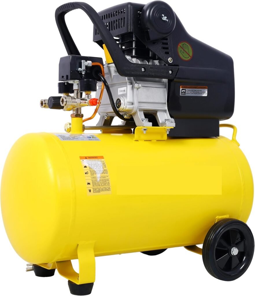 4.5hp 13 Gallon Ultra Quiet Air Compressor Horizontal Oil Lubricated Portable Air Compressor with Wheels 115 Psi Adjustable Pressure for for Nail and Bolt Connections Staple Fixing Inflation Yellow