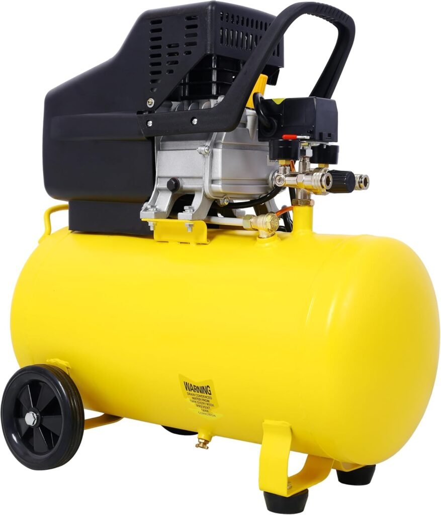 4.5hp 13 Gallon Ultra Quiet Air Compressor Horizontal Oil Lubricated Portable Air Compressor with Wheels 115 Psi Adjustable Pressure for for Nail and Bolt Connections Staple Fixing Inflation Yellow