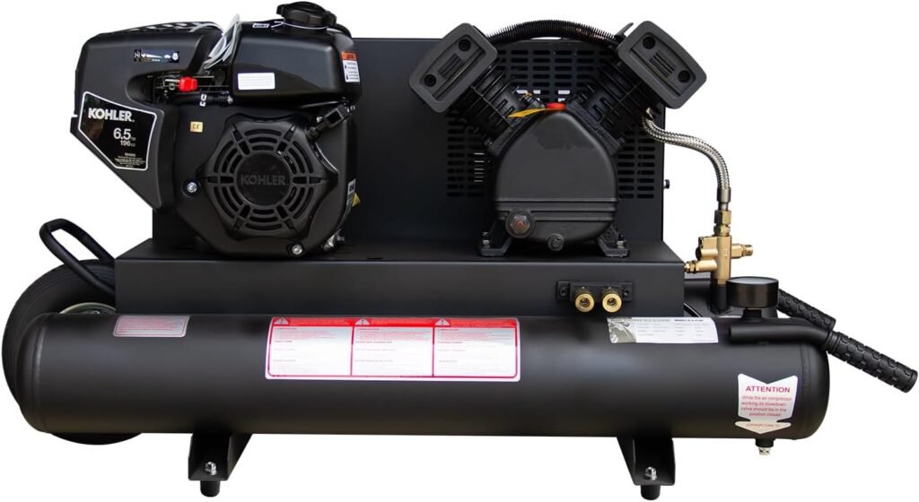 6.5HP Gas Powered Air Compressor 12CFM Portable Gasoline Driven Piston Pump Air Compressed System with 125PSI Max. Pressure and 9 Gal Air Tank for Workshop, Construction Sites, Machinery
