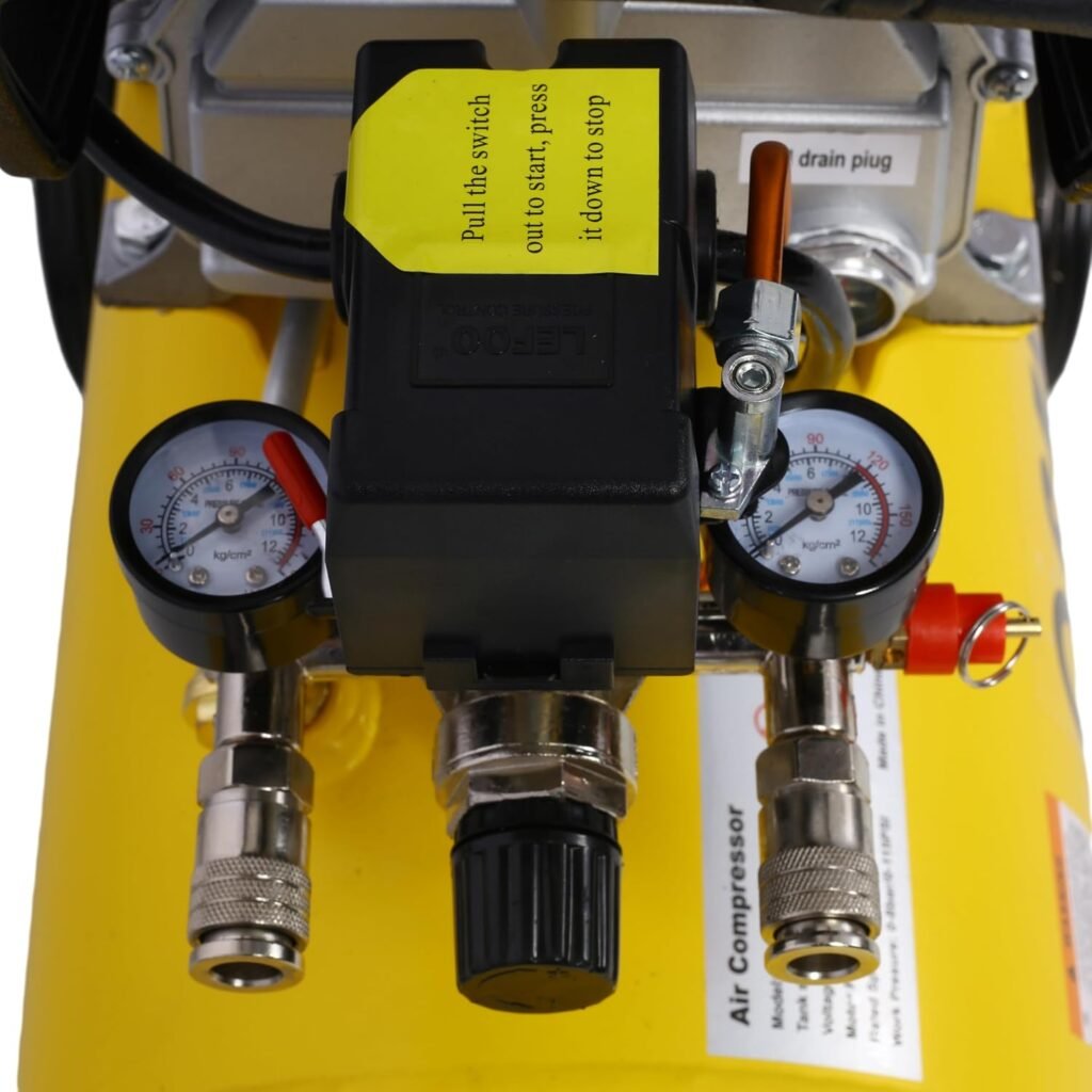 Air Compressor, 10 Gallon Steel Tank, 3.5HP Oil Free Air Compressor  Max. 115PSI Pressure, 6 in Diameter Rubber Tires, Ultra Quiet Portable Compressor, for Auto Repair, Tire Inflation, Spray Painting