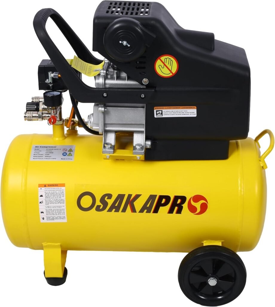 Air Compressor, 10 Gallon Steel Tank, 3.5HP Oil Free Air Compressor  Max. 115PSI Pressure, 6 in Diameter Rubber Tires, Ultra Quiet Portable Compressor, for Auto Repair, Tire Inflation, Spray Painting
