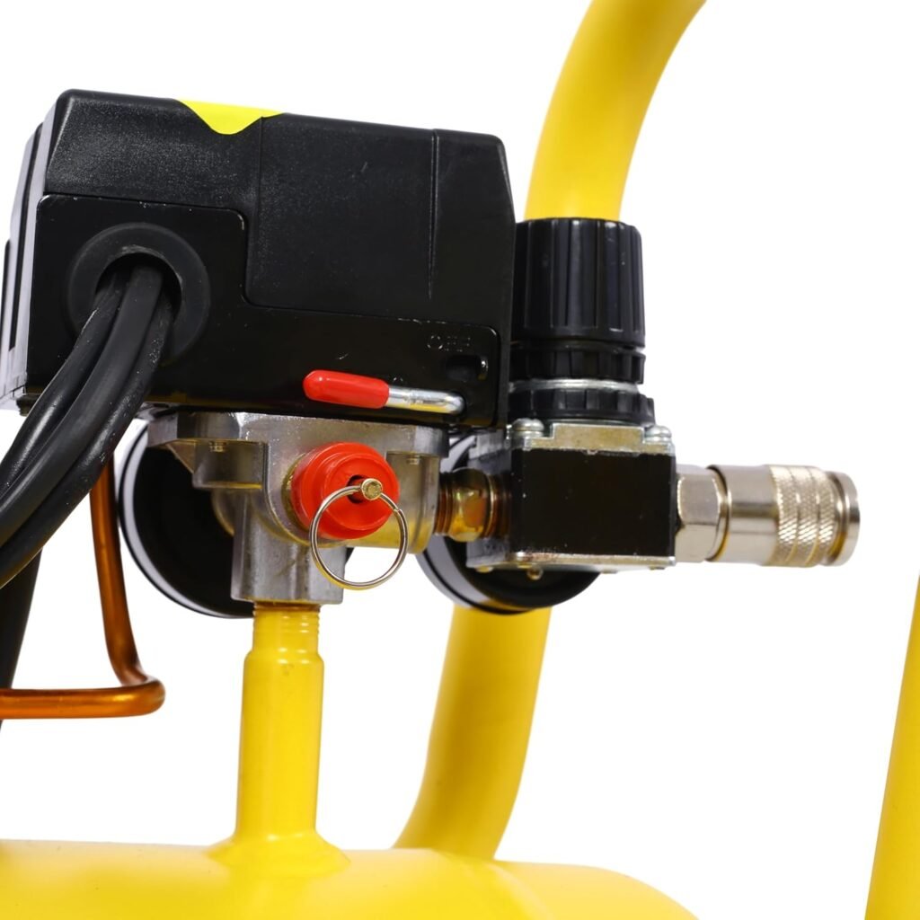 Air Compressor, 13 Gallon Steel Tank, 2.5HP 4 CFM at 90 PSI Oil Free Air Compressor  Max 115PSI Pressure, 70dB Ultra Quiet Portable Compressor, for Auto Repair, Tire Inflation, Spray Painting, Yellow