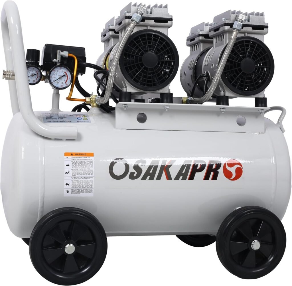 Air Compressor, 13 Gallon Steel Tank, 2.5HP 4 CFM at 90 PSI Oil Free Air Compressor  Max. 115PSI Pressure, 70dB Ultra Quiet Portable Compressor, for Auto Repair, Tire Inflation, Spray Painting - Gray